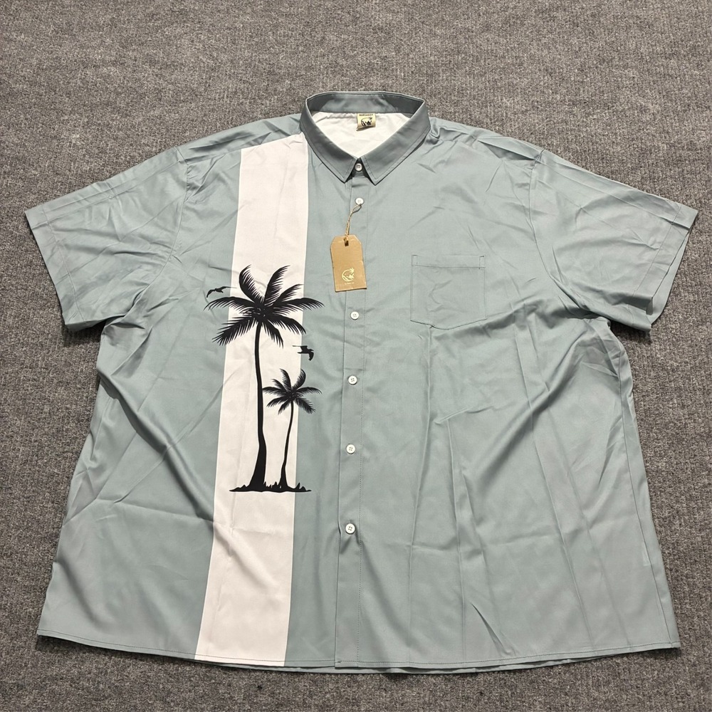 Hardaddy Mens Button Up Shirt‎ Size 5XLB Gray White Hawaiian Panel Short Sleeve